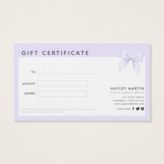 メイクアップアーティスト美しいサロンギフト券 (裏面)