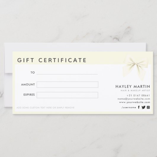 メイクアップアーティスト美しいサロンギフト証明書カード (裏面)