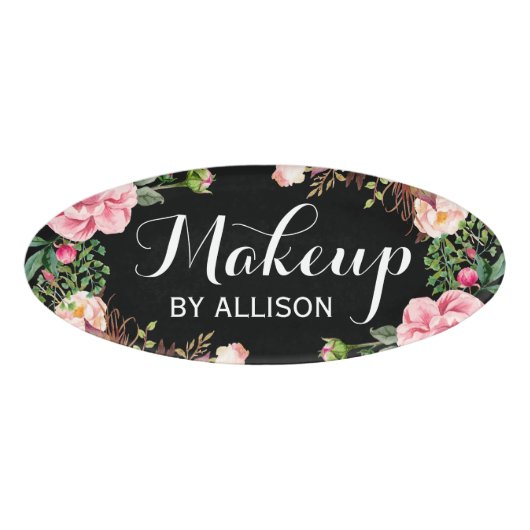 メイクアップアーティスト美しいサロンクラスフローラ 包まれた 名札 (正面)