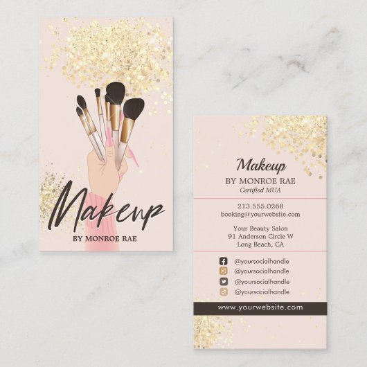 メイクアップアーティスト美しいサロングラムピンク金ゴールドクリーム 名刺 (正面/裏面)