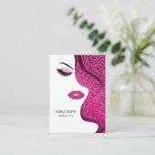 メイクアップアーティスト美しいサロンダークピンクグリッター 名刺 (スタンド正面)