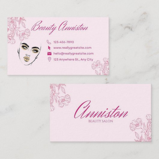 メイクアップアーティスト美しいサロンピンクデザイン美しい 名刺 (正面/裏面)