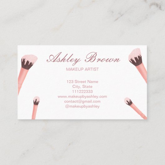 メイクアップアーティスト美しいサロンブラシピンクグリッター 名刺 (裏面)