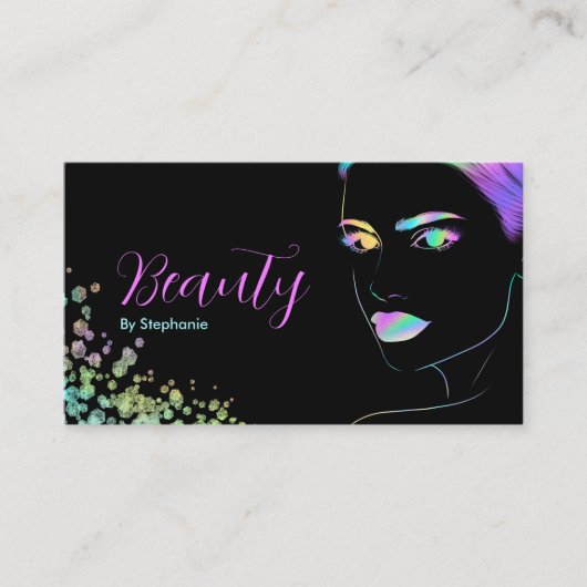 メイクアップアーティスト美しいサロンホログラフィックグリッター 名刺 (正面)
