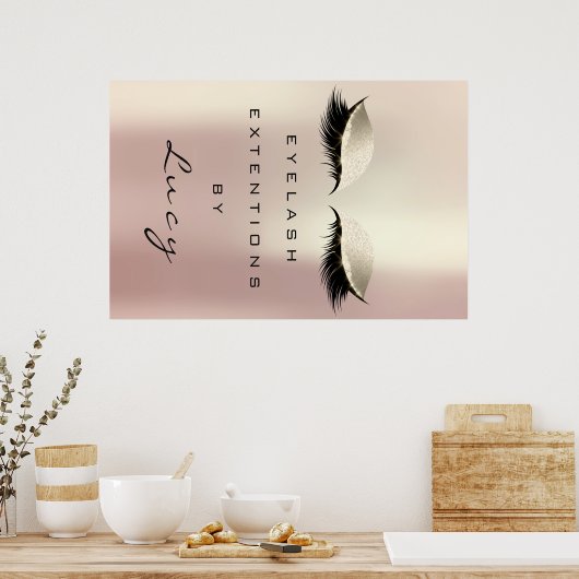 メイクアップアーティスト美しいサロンラッシュアイズバラ金ゴールド ポスター (キッチン)