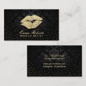 メイクアップアーティスト美しいサロン金ゴールドキスブラックダマスク 名刺 (正面/裏面)