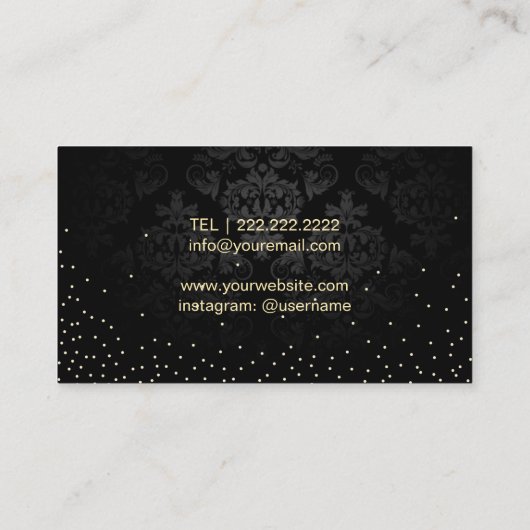 メイクアップアーティスト美しいサロン金ゴールドキスブラックダマスク 名刺 (裏面)