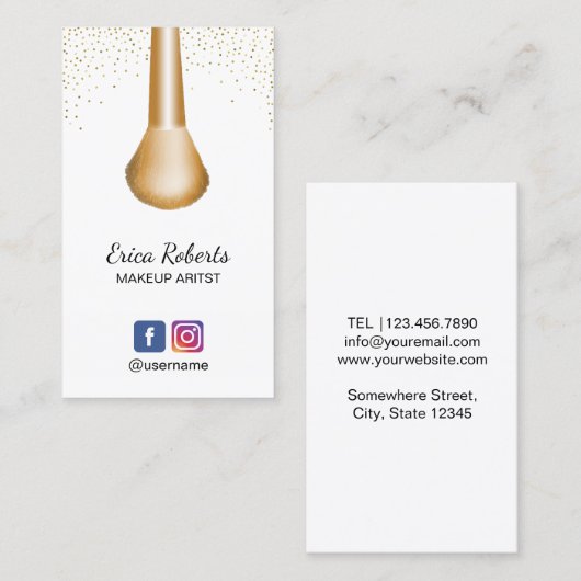 メイクアップアーティスト美しいサロン金ゴールドメイクアップブラシ 名刺 (正面/裏面)