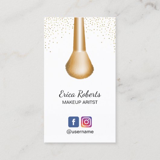 メイクアップアーティスト美しいサロン金ゴールドメイクアップブラシ 名刺 (正面)
