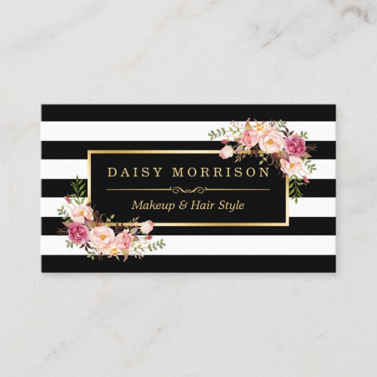 メイクアップアーティスト美しいサロン金ゴールドヴィンテージフローラ 名刺 (正面)