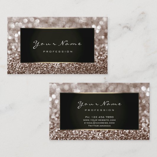 メイクアップアーティスト美しいフレームアイボリーブラウングリッター 名刺 (正面/裏面)