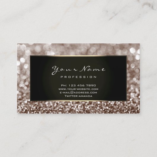 メイクアップアーティスト美しいフレームアイボリーブラウングリッター 名刺 (裏面)