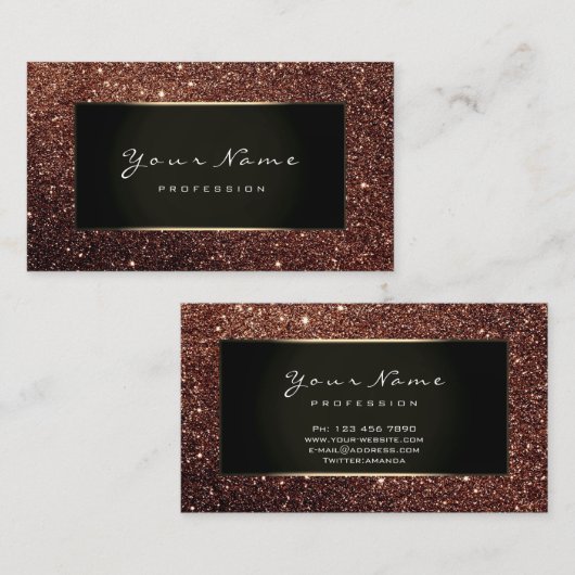 メイクアップアーティスト美しいフレームチョコレートブラウングリッター 名刺 (正面/裏面)
