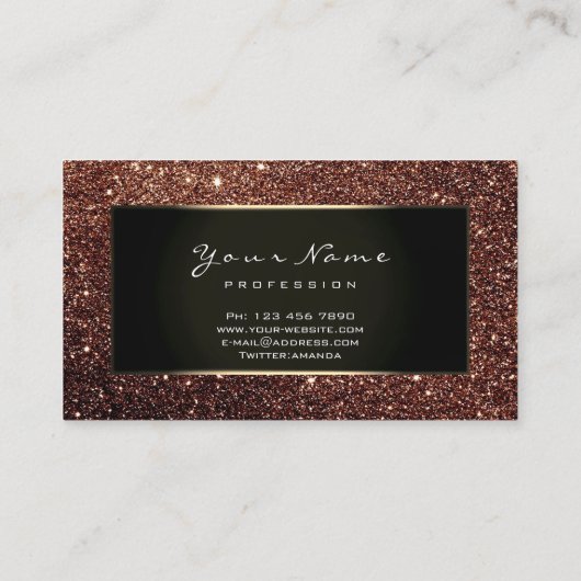 メイクアップアーティスト美しいフレームチョコレートブラウングリッター 名刺 (裏面)