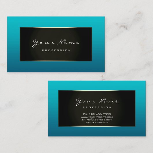 メイクアップアーティスト美しいフレームブルーティール(緑がかった色) グラデーション 名刺 (正面/裏面)