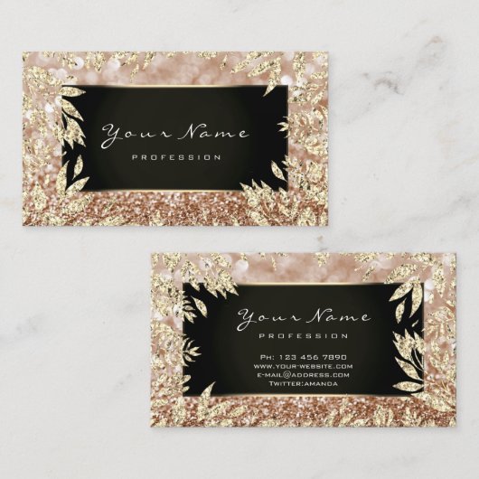 メイクアップアーティスト美しいフローラフレーム金ゴールドグリッター 名刺 (正面/裏面)