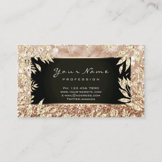 メイクアップアーティスト美しいフローラフレーム金ゴールドグリッター 名刺 (裏面)