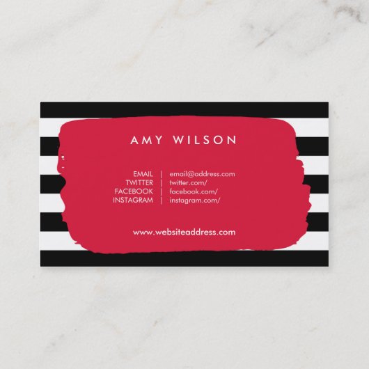メイクアップアーティスト美しいブロガーストライプソーシャルメディア 名刺 (裏面)