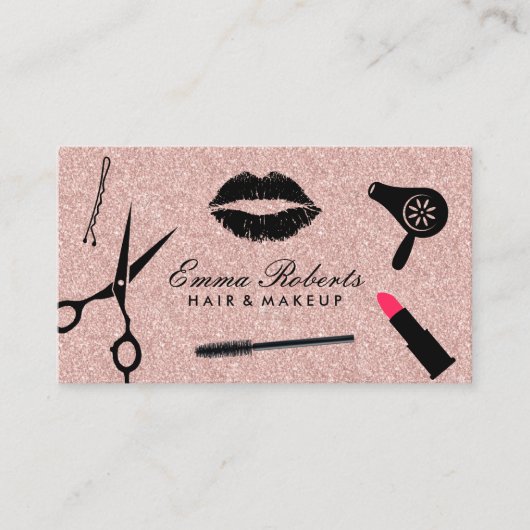メイクアップアーティスト美しいヘアサロンバラ金ゴールドグリッター 名刺 (正面)
