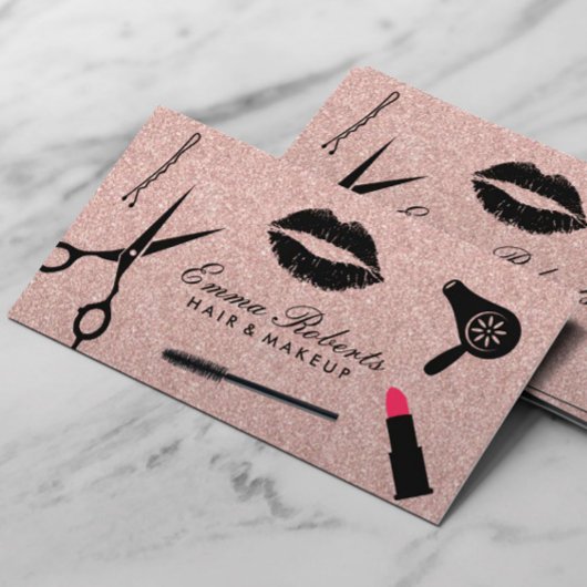 メイクアップアーティスト美しいヘアサロンバラ金ゴールドグリッター 名刺