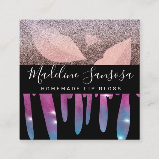 メイクアップアーティスト美しいリップグリッタードリッピング スクエア名刺 (正面)