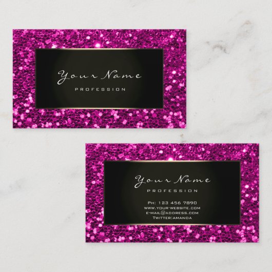 メイクアップアーティスト美しい額縁明るい赤紫色ピンクグリッター 名刺 (正面/裏面)