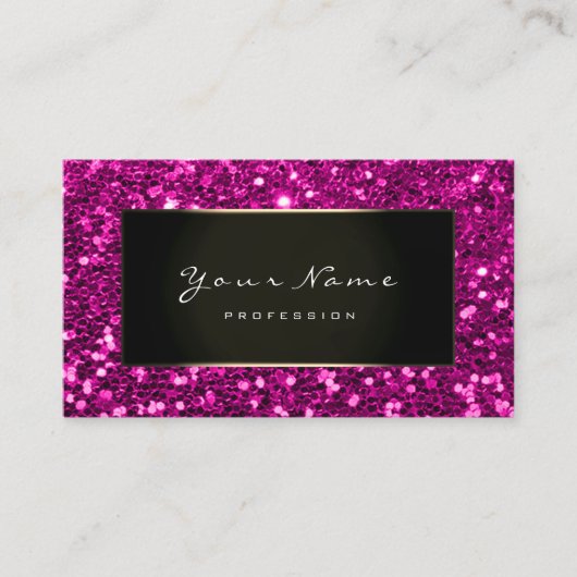 メイクアップアーティスト美しい額縁明るい赤紫色ピンクグリッター 名刺 (正面)