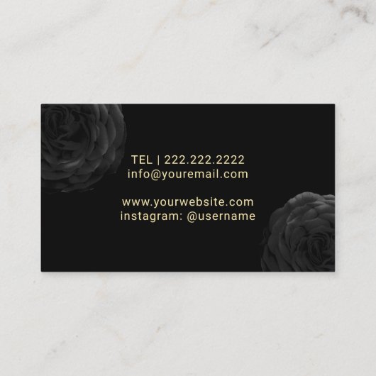メイクアップアーティスト美容師エレガントブラックフローラ 名刺 (裏面)