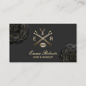 メイクアップアーティスト美容師エレガントブラックフローラ 名刺 (正面)