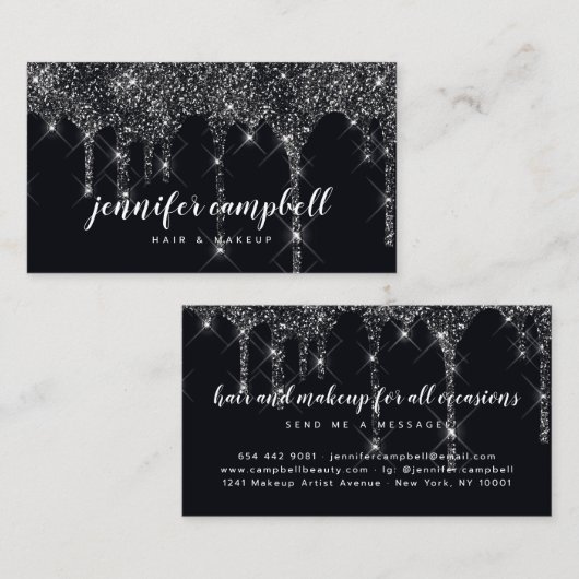 メイクアップアーティスト美容師グリッターが黒く滴る 名刺 (正面/裏面)