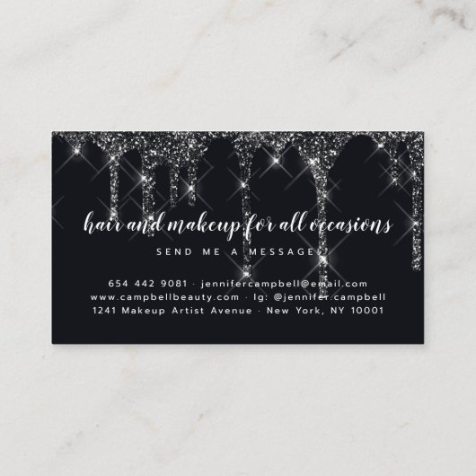 メイクアップアーティスト美容師グリッターが黒く滴る 名刺 (裏面)
