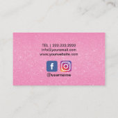 メイクアップアーティスト美容師サロンホットピンクグリッター 名刺 (裏面)