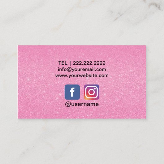 メイクアップアーティスト美容師サロンホットピンクグリッター 名刺 (裏面)