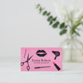 メイクアップアーティスト美容師サロンホットピンクグリッター 名刺 (スタンド正面)