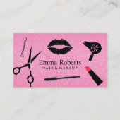 メイクアップアーティスト美容師サロンホットピンクグリッター 名刺 (正面)