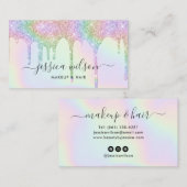 メイクアップアーティスト美容師シックなホログラフィックドリップ 名刺 (正面/裏面)