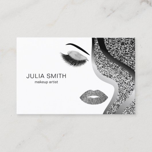 メイクアップアーティスト美容師シルバーグリッター 名刺 (正面)