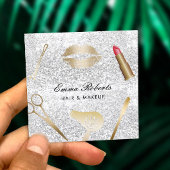 メイクアップアーティスト美容師トレンディーシルバーグリッター スクエア名刺