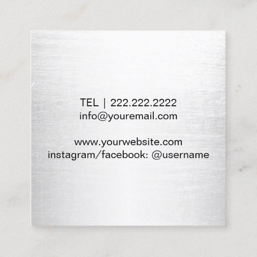 メイクアップアーティスト美容師トレンディーシルバーグリッター スクエア名刺 (裏面)