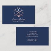 メイクアップアーティスト美容師バラ金ゴールドネイビーブルー 名刺 (正面/裏面)