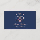 メイクアップアーティスト美容師バラ金ゴールドネイビーブルー 名刺 (正面)