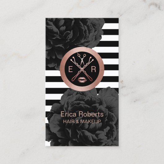 メイクアップアーティスト美容師バラ金ゴールド美しいサロン 名刺 (正面)