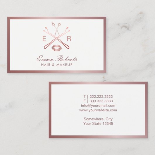 メイクアップアーティスト美容師バラ金ゴールド美しいロゴ 名刺 (正面/裏面)