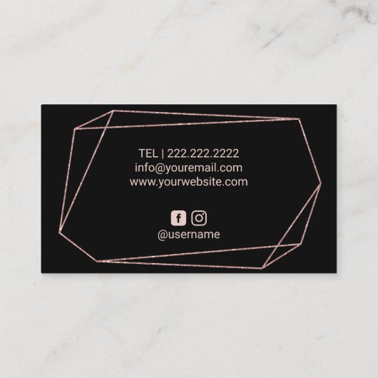 メイクアップアーティスト美容師ピンクブラックマーブルサロン 名刺 (裏面)