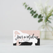 メイクアップアーティスト美容師ピンクブラックマーブルサロン 名刺 (スタンド正面)