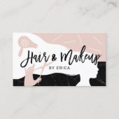 メイクアップアーティスト美容師ピンクブラックマーブルサロン 名刺 (正面)