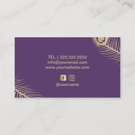 メイクアップアーティスト美容師ピーコックパープル&シルバー 名刺 (裏面)