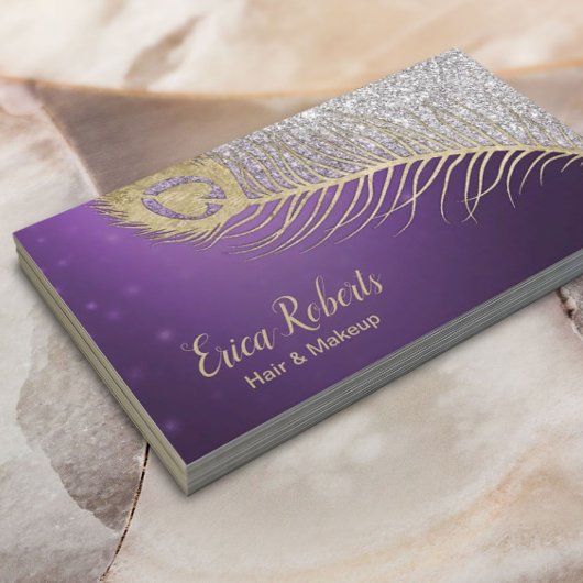 メイクアップアーティスト美容師ピーコックパープル&シルバー 名刺