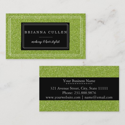 メイクアップアーティスト美容師ファンキーグリーングリッター 名刺 (正面/裏面)