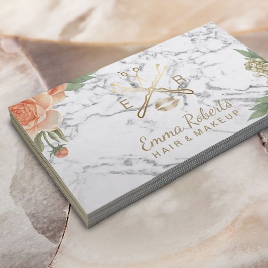 メイクアップアーティスト美容師フローラトレンディー大理石 名刺